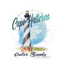 Die Cut Sticker Outer Banks, North Carolina, Cape Hatteras Lighthouse, Vinyl Sticker, (Waterproof Decal for Cars, Water Bottles, Laptops, Coolers), Large