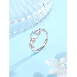 StoryMidir Women's Ring, Popular, 925 Silver, Moonstone, Stylish, Leaf Design, Glitter, Zirconia, Open Ring, Opening, Adjustable, One Size Fits Most, Accessory, Gift, Gift, Birthday, Anniversary