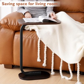 RYONGII C Shaped End Table, Small Side Table for Couch, Sofa Table for Living Room, Bedroom, Bedside, Small Spaces (Walnut)