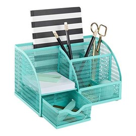 BLU MONACO SmallDesk Organizer - Girly Cute Metal Mesh Desk Accessories - Storage for School Locker Bedroom or Home - Stationary Holder - color: Aqua