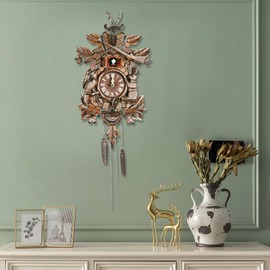 RibasuBB Cuckoo Wall Clock, Black Forest Hand-Carved Cuckoo Clock with Volume Control, Night Mode, Black Forest Retro Traditional Handcrafted Wooden House Home Decor, Gifts for Family