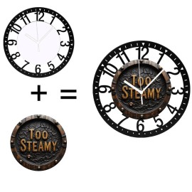 25cm Iron Wall Clock with a Tool (Wrench, Hammer) Design for Workshopssheet size: 10 inch, color: Black