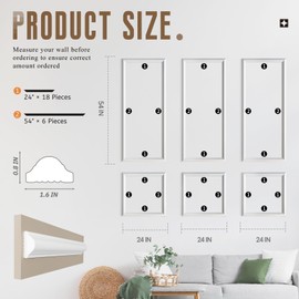 NOTASA Peel and Stick Wall Molding Kit, Accent Wall Panels for Interior Wall Decor with Double-Sided Tape, 3 Set Pre-Cut PS Wainscoting Panels (54 * 24 in)