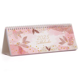 Desk Calendar 2025 - Desk Calendar 2025 Landscape from January 2025 to December 2025, Desk Calendar 2025 Landscape 1 Week 2 Pages, Calendar 2025 Desk Calendar with Moon Phases - Pink Gold Leaf