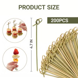 200 PCS Bamboo Skewers,12cm Cocktail Sticks for Food
