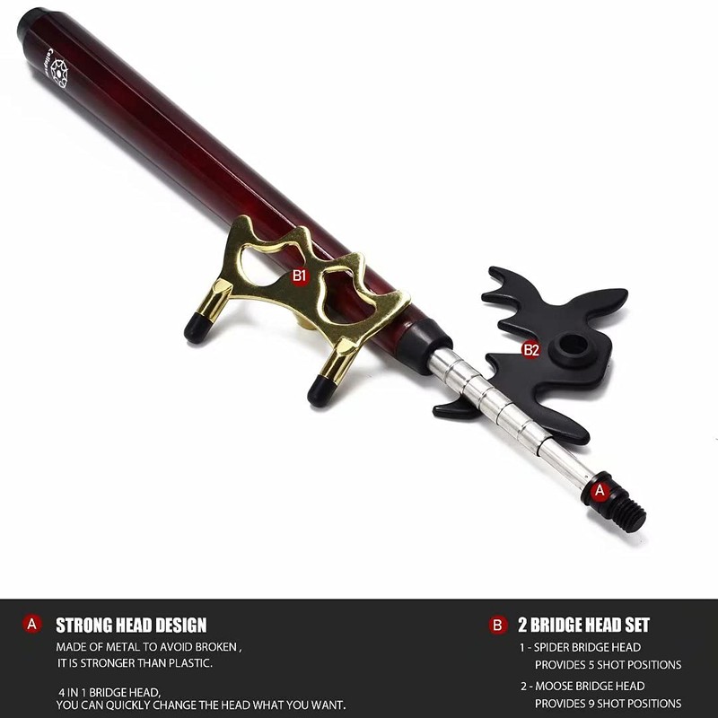 Collapsar Retractable Billiards Pool Cue Stick Bridge with Removable Metal