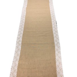 AAYU Brand premium 15 feet long 40 inch wide burlap wedding aisle runner with wide ivory white lace attached edges, Walkway weddings carpet (40 inch x 15 Feet)