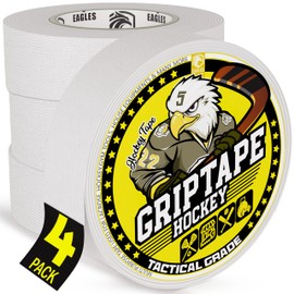 EAGLES 4 Pack Hockey Tape Black, White or Clear Multipurpose Durable Cloth or PVC Tape Roll - Strong Adhesive - Hokey Sports Gifts, Accessories, Equipment, Gear (4 Pack White)