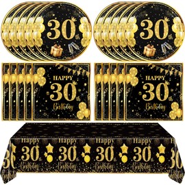 30th Birthday Decorations for Him Her,41Pcs Vintage 1994 Happy 30th Birthday Party Supplies Cheers to 30 Years Black Gold 30th Birthday Plates Napkins Tablecloth丨Back in 1994 Birthday Party,Serve 20