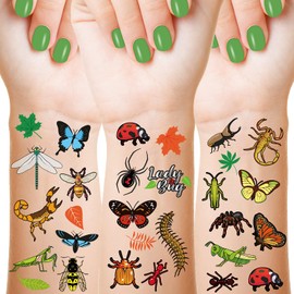 Maitys 288 Pcs Bug Temporary Tattoos, 48 Styles Insect Reptile Stickers, Kids' Birthday Party Supplies, Butterflies, Bees, Spiders, Beetles, Arts and Crafts