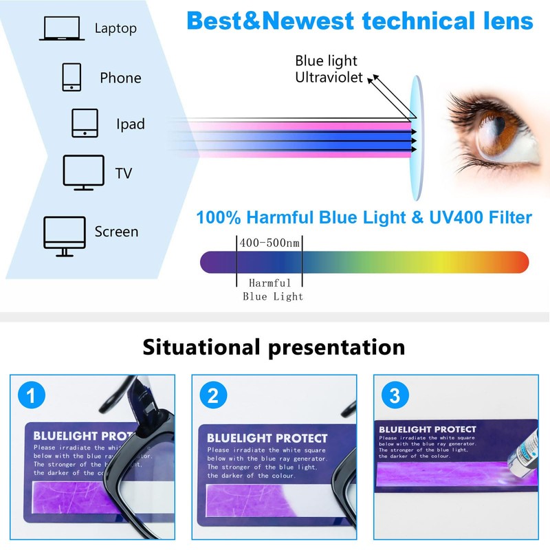 REAVEE 3 Pack Wide Oversized Reading Glasses for Women, Blue