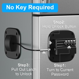 2 Pack Fridge Lock with Combination, No Key Required, Upgrade Refrigerator Lock with Adhesive and Screws, Freezer Cabinet Pantry Drawer Latch to Keep Door Closed, for Kids Adults Cats & Dogs, Black