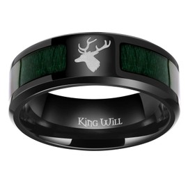 King Will Mens Titanium Ring Green Maple Wood Inlay and Laser Deer Wedding Band for Men Polish Comfort Fit 11