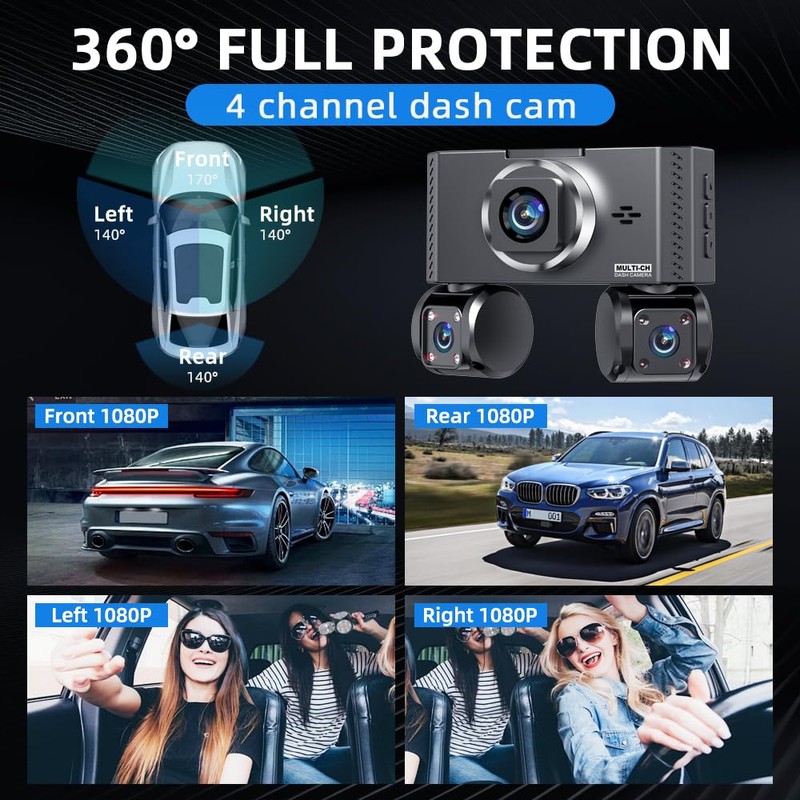 4K Quad Dash Cam - Built-in GPS & WiFi -