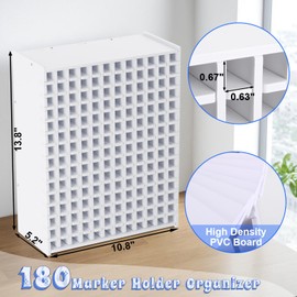 Art Marker Storage Rack for 180 Markers, Craft Art Supply Storage Organizer Rack with Dividers, Desktop Watercolour Brushes Pens Color Pencils Stationary Organizer Holder for Home & Office (180 Holes)