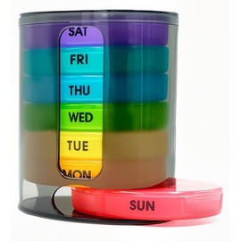 Weekly Pill Organizer (Twice-A-Day), Portable 7 Day Pill Box Case with Stackable AM/PM Compartments for Pills, Vitamin, Fish Oil, Supplements,Rainbow 