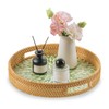 Upgrade 13.8" Round Rattan Serving Tray with Handle, Mother of