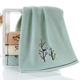 Pidada Hand Towels Set of 2 100% Cotton Bird Tree Pattern Highly Absorbent Soft Luxury Towel for Bathroom 13.8 x 29.5 Inch (Green)