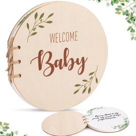 D-buy Baby Shower Guest Book, Baby Shower Sign in Round Guest Book with Watercolor Design, Baby Shower Guest Book Alternatives Girl Boy, Wood Guestbook Keepsake Gift for New Parents