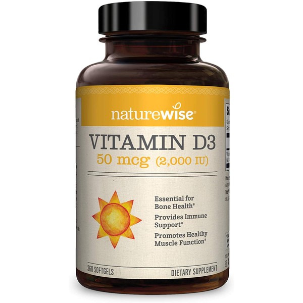 NatureWise Vitamin D3 2000iu (50 mcg) 1 Year Supply for Healthy Muscle Function, Bone Health, and Immune Support, Non-GMO, Gluten Free in Cold-Pressed Olive Oil, Packaging May Vary (360 Mini Softgels)