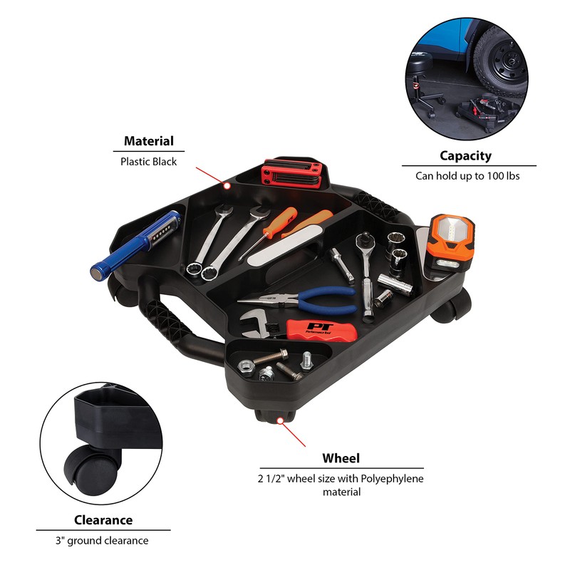 Performance Tool W85032 Tool Creeper Rolling Caddy Tray with 5