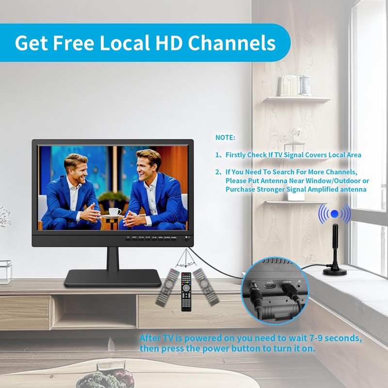 Feihe 14 inch Small Kitchen TV—Digital ATSC Tuner, HDMI/USB/TF/Headphone Ports,