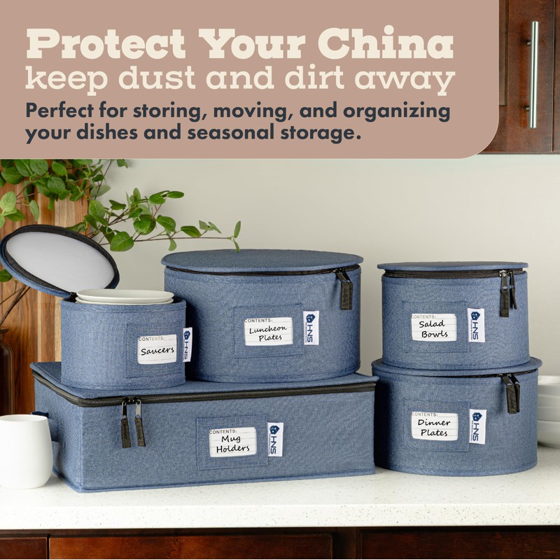 Dinner Plates Storage Container - Hard Shell China Organizer with