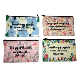 4Pcs Inspirational Bible Verse Pencil Pouch, Christian Pencil Case Scripture Makeup Bags Multi-Function Storage Zipper Canvas Cosmetic Bags for Office Journaling Supplies