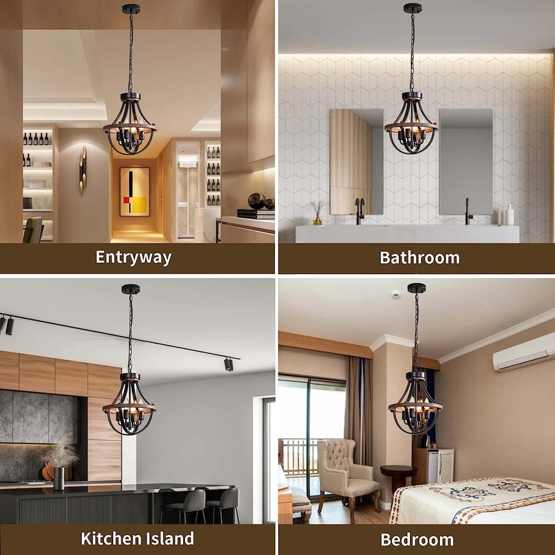 Lanpesting Farmhouse Chandelier, Modern Hanging Pendant Lighting, 4-Light Rustic Ceiling