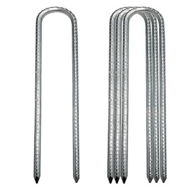 Jotia 4Pcs 12 Inch Rebar Ground Stakes, Galvanized Tent Stakes U Shaped Metal Fences Stake Ground Anchors with Chisel Point End Yard Stakes Heavy Duty Ground Anchor Pegs for Camping Tent Garden