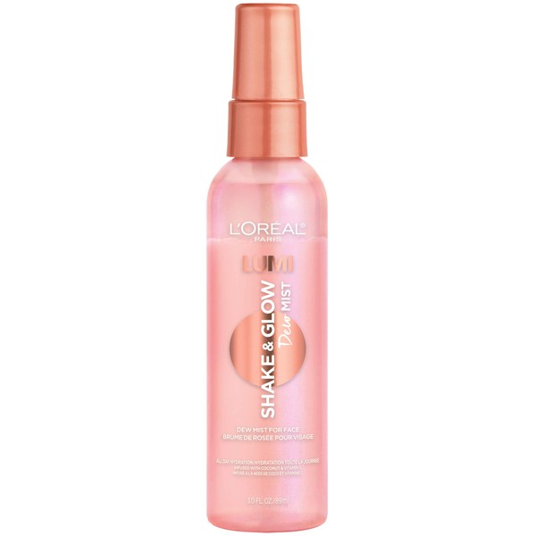 L'Oreal Paris Makeup LUMI Shake and Glow Dew Mist, Hydrating and Soothing Face Mist, Prep and Set Makeup, Energizes Skin with a Healthy Boost of Hydration, Natural Finish, 3 fl; oz.