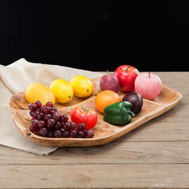 TJ Global Natural Root Wood Serving Platter Tray Board for Cheese, Appetizer, Charcuterie, Bread, Snacks, or Decor Display with 4 Compartments (20" x 15")