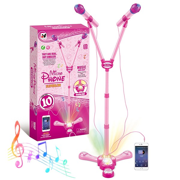 Funvalley Surperfect Kids Microphone and Stand,Double Head Kids Karaoke Machine