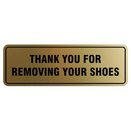 Cartel estándar Thank You For Removing Your Shoes para puerta o pared, dorado cepillado, pequeño