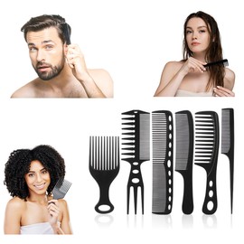 6 Elite HAIR COMB Set -Detangling COMB, TEASING Comb, Afro COMB, Fine Tooth, Wide Tooth COMB Afro 3a To 4c, Straight, Curly, Frizzy or Kinky Hair, Wet Or Dry (6PC Styling Set)