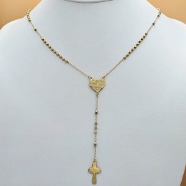 Stainless Steel GP "Oracion del Padre Nuestro" Heart Medal Rosary. Rosario Acero