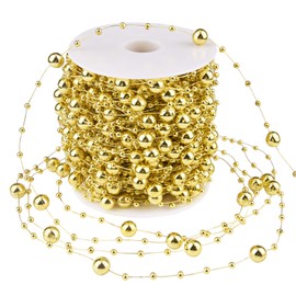 Livder 100 Feet Christmas Tree Beads Garland Decoration, Artificial Plastic Reflective Pearls Strands String Chain Beaded Roll (Golden)