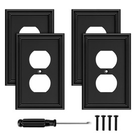 Black Modern Decorative Outlet Covers Wall Plate Electrical Switch Plates and Receptacle Outlet Covers Bamboo Fiber Material Wall Plates for Kitchen Bathroom (1 Gang Duplex Outlet-4 Pack)