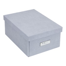 Bigso Box of Sweden KARIN Small Storage Box with Lid - Sturdy Organiser Made of Fibreboard and Paper in Linen Look - Practical Folding Box with Label Frame for Extra Storage Space - Light Grey