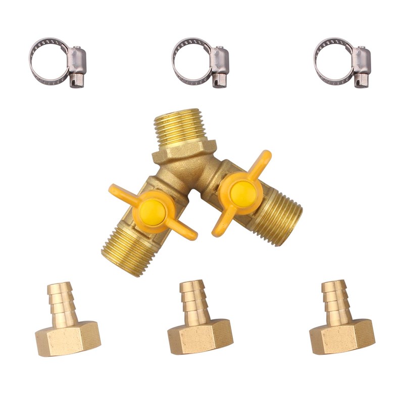 DERPIPE 3 Way Shut Off Ball Valve, 3/8" Hose Barb