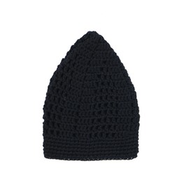 TheKufi® Black Tight & Loose Weave Mix Crocheted Comfortable Cotton Muslim Kufi Topi Skull Prayer Cap (M = 22.5" (57cm))