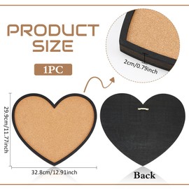 BENECREAT Pin Board Heart Cork Board Bulletin Display Board, 0.8inch Thick Wall Mounted Cork Board for Brooch Pin Storage, Office Home Festival Valentine's Decor, 12.9x11.8inch