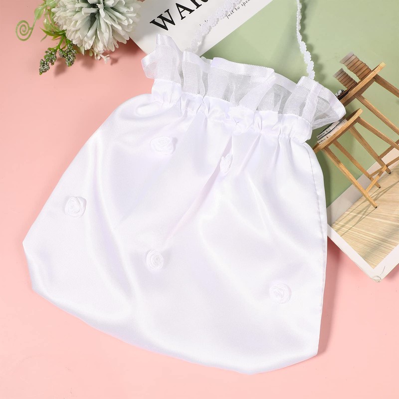 VORCOOL Bridal Bridesmaid White Satin Flower Dolly Bag Handbag,22X21x0.5cm