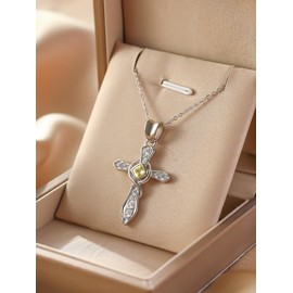 F4DEDAN Cross Necklaces for Women 925 Sterling Silver Women's Cross Necklace Cubic Zirconia Christian Religious Confirmation Jewelry Gifts