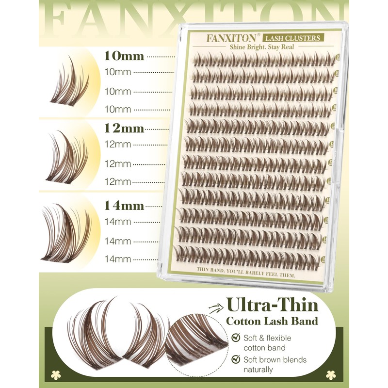 Brown Lash Clusters, Short Wispy Manga Lashes, 144pcs, 10-14mm