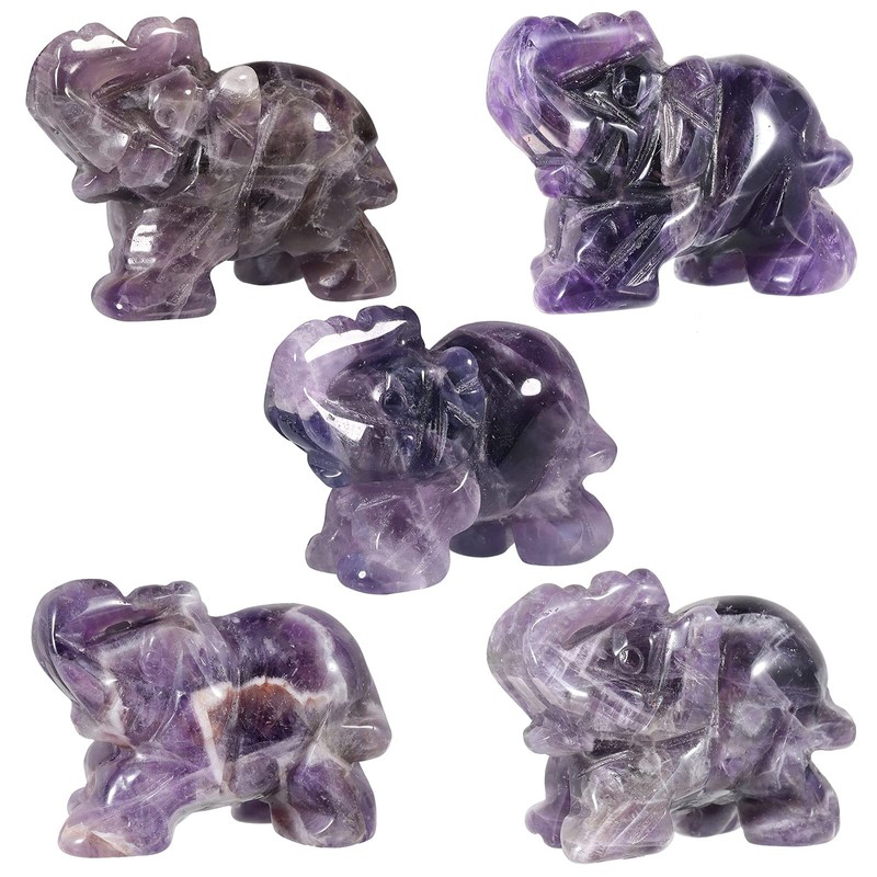 KYEYGWO Amethyst Crystal Elephant Gemstone Figure, Hand Carved Elephant Figure