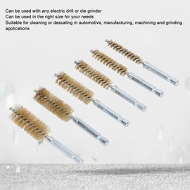 Brass Wire Bore Cleaning Brush Set - 6 Pieces with 1/4in Hex Shank, Drill Compatible (Yellow)