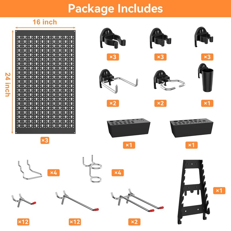 WALMANN Metal Pegboard Wall Tool Organizer Board with Pegboard Hooks,