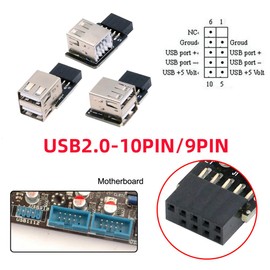 xiwai 3pcs/set USB 2.0 Faceplate Adapter Extension 9 Pin/10 Pin Motherboard Female to Dual USB Type A Female Vertical Angled 90 Degree Header Extension Adapter