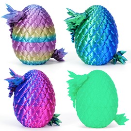 4PCS 3D Printed Dragon Eggs with Dragon Inside, Easter Dragon Eggs, Articulated Crystal Dragon, Mystery Dragon Egg Fidget Toy, Easter Basket Stuffers 3D Printed Animals Set (NEW-2)